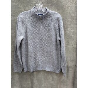 Cable Knit Sweater Women's Medium Blue Preppy Fisherman Old Money Coastal Casual